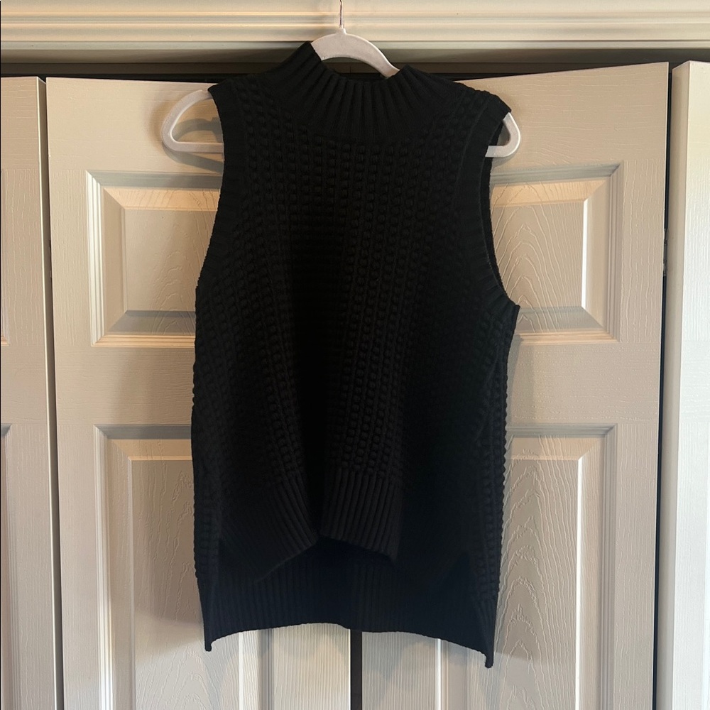 French Connection Black Sleeveless Turtleneck Sweater high low.